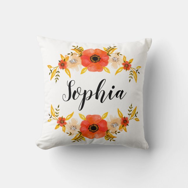 Vattenfärgad korv Blommigt Anpassat andningsnamn Kudde (Framsida)