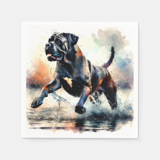 Vattenfärgad kraftfull Käpp Corso hund Pappersservett (Framsidan)