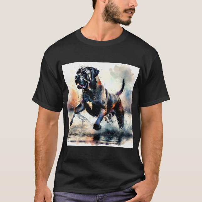 Vattenfärgad kraftfull Käpp Corso hund T Shirt (Framsida)