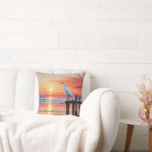 Vattenfärgad kustnära soluppgång med grön