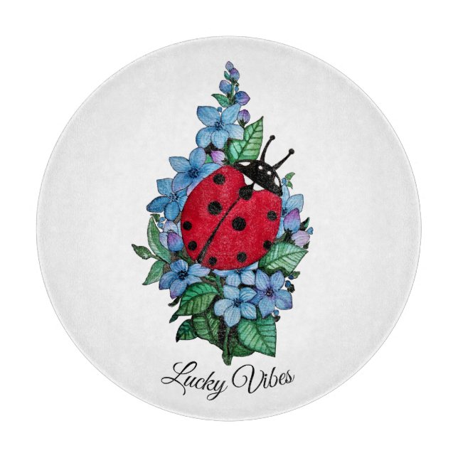 Vattenfärgad kute-ladybird med blå Vild-blommor (Framsidan)