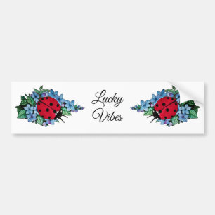 Vattenfärgad kute-ladybird med blå Vild-blommor Bildekal