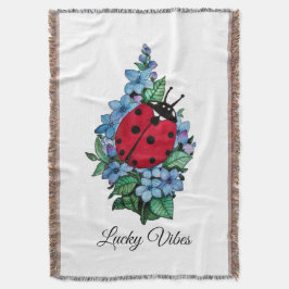 Vattenfärgad kute-ladybird med blå Vild-blommor Filt