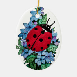 Vattenfärgad kute-ladybird med blå Vild-blommor Julgransprydnad Keramik
