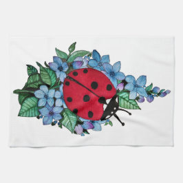 Vattenfärgad kute-ladybird med blå Vild-blommor Kökshandduk
