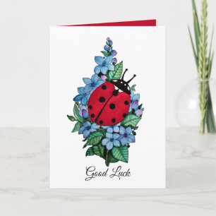 Vattenfärgad kute-ladybird med blå Vild-blommor Kort
