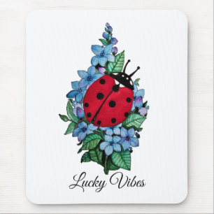 Vattenfärgad kute-ladybird med blå Vild-blommor Musmatta