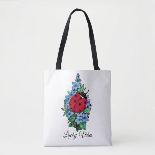 Vattenfärgad kute-ladybird med blå Vild-blommor Tygkasse
