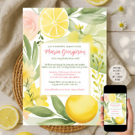 Vattenfärgad Lemon-Blommigt, Födelsedagsfest, tema Inbjudningar
