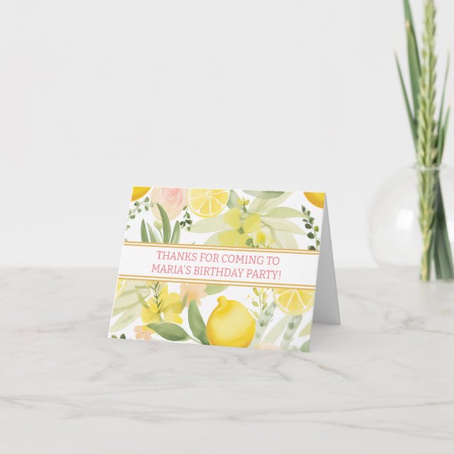 Vattenfärgad Lemon-Blommigt, Födelsedagsfest, tema Tack Kort (Framsida)