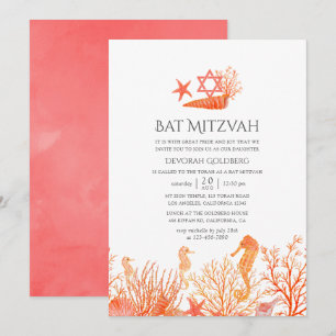 Vattenfärgad levande koral under havets Bat mitzva Inbjudningar