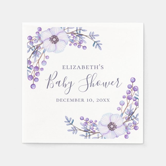 Vattenfärgad lila blomma. Lilac blommigt babydusch Pappersservett (Framsidan)