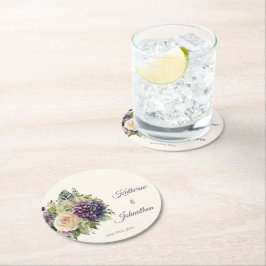 Vattenfärgad Lila Blommor Bouquet-Papper Underlägg Papper Rund