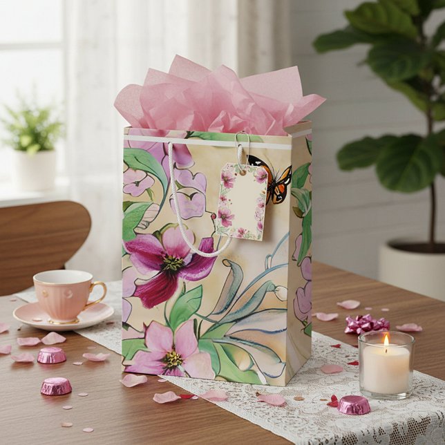 Vattenfärgad lila blommor och fjäril (Skapare uppladdad)