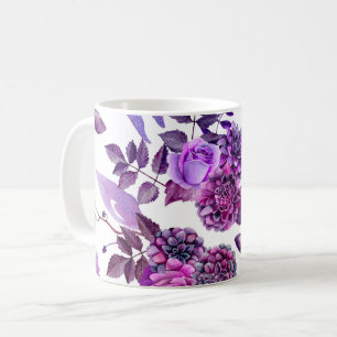 Vattenfärgad lila blommor. Violet blommigt botanis Kaffemugg