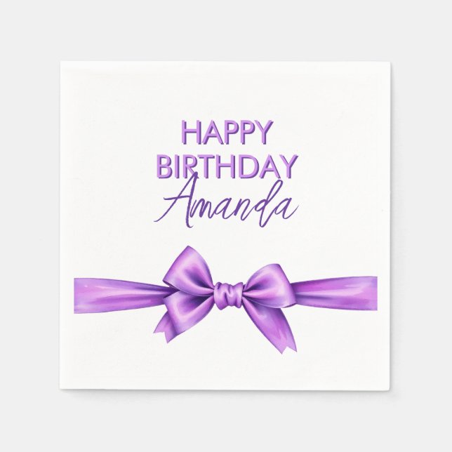 Vattenfärgad Lila Bow Coquette Sweet 16 Birthday Pappersservett (Framsidan)