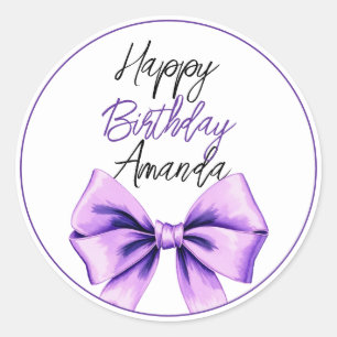 Vattenfärgad Lila Bow Sweet 16 Birthday Runt Klistermärke
