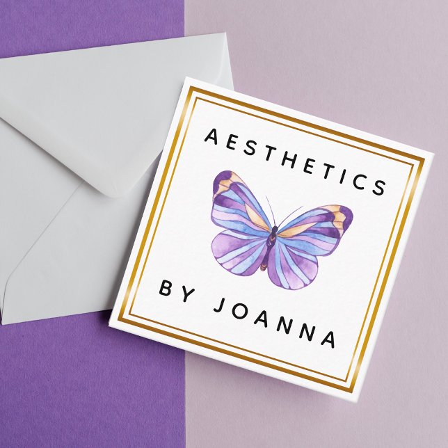 Vattenfärgad Lila Butterfly Guld Gräns Aesthetics Fyrkantigt Visitkort (Skapare uppladdad)