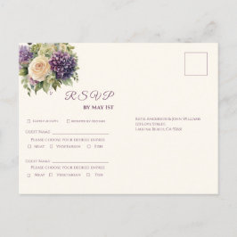 Vattenfärgad Lila Flower Bouquet-Bröllop OSA- Inbjudan Vykort