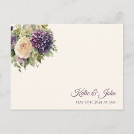 Vattenfärgad Lila Flower Bouquet-Bröllop OSA- Inbjudan Vykort
