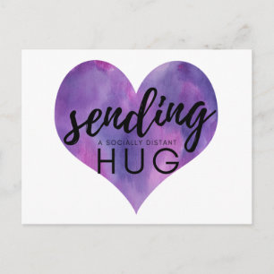 Vattenfärgad Lila Heart Socialt Distant Hug Vykort