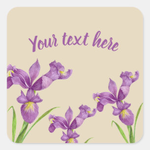 Vattenfärgad Lila Iris botaniska Blommigt Art Fyrkantigt Klistermärke