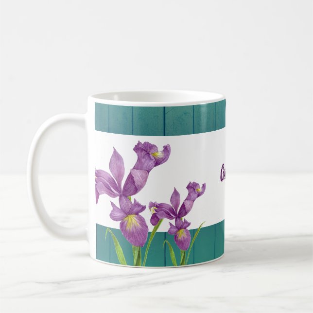 Vattenfärgad Lila Iris botaniska Blommigt Art Kaffemugg (Vänster)
