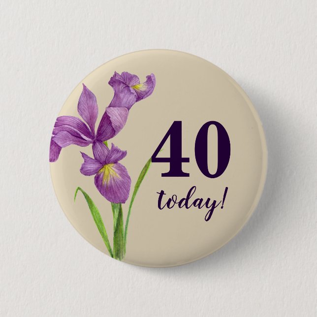 Vattenfärgad Lila Iris botaniska Blommigt Art Knapp (Framsida)