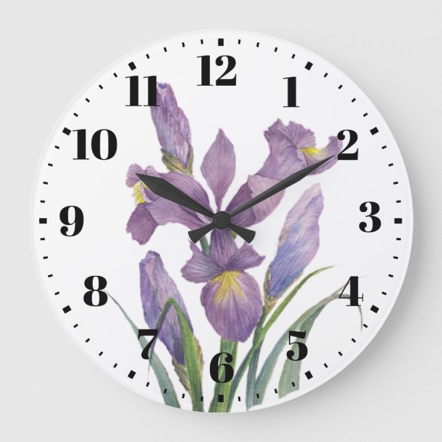 Vattenfärgad Lila Iris botaniska Blommigt Art Stor Klocka (Framsida)