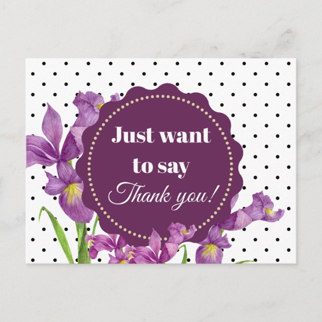 Vattenfärgad Lila Iris botaniska Blommigt Art Vykort (Framsida)