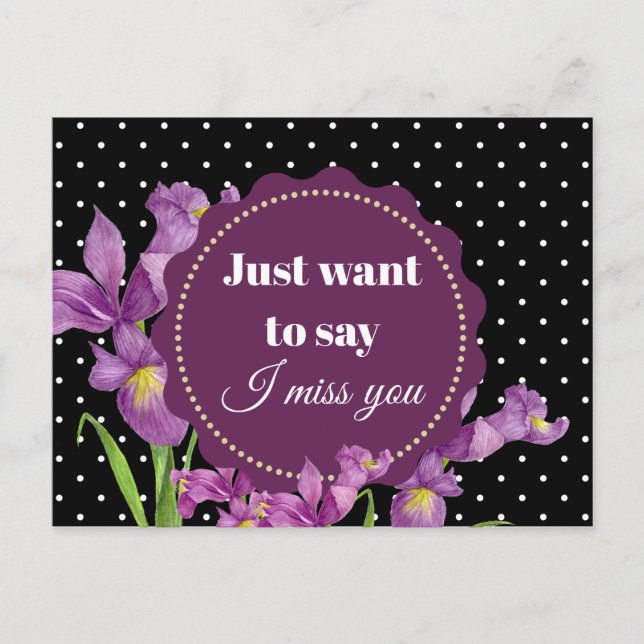 Vattenfärgad Lila Iris botaniska Blommigt Art Vykort (Framsida)