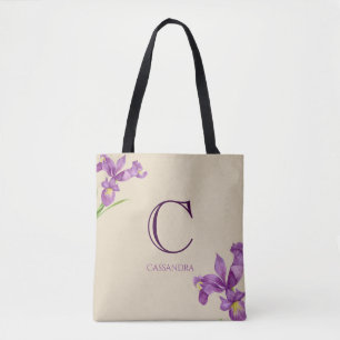 Vattenfärgad Lila Iris botaniska Blommigt Monogra Tygkasse