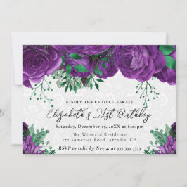 Vattenfärgad Lila Ro 21:a födelsedag Inbjudningar