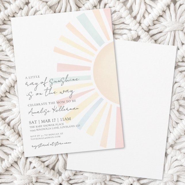 Vattenfärgad, liten Ray från Sunshine Sol Baby Sho Inbjudningar (Watercolor Little Ray Of Sunshine Sun Baby Shower Invitation)