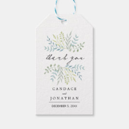 Vattenfärgad Löv i Grönt Hues Bröllop Presentetikett