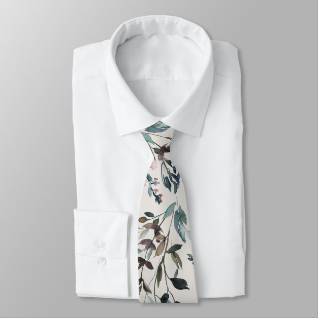 Vattenfärgad Löv med Monogram inuti Slips (Bunden)