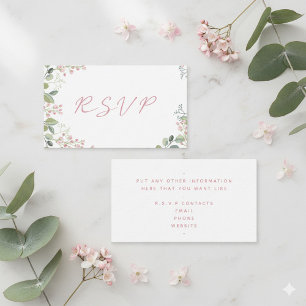 Vattenfärgad löv med rosa blommor "OSA" bröllop Tilläggskort