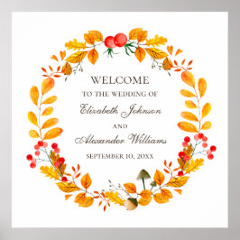 Vattenfärgad löv. Välkommen till Woodland fall brö Poster