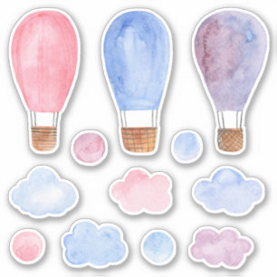 Vattenfärgad luftballong. Rosa, blått och lila Klistermärken