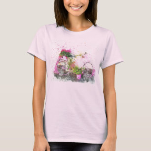Vattenfärgad målad cykel i rosa tshirt t shirt