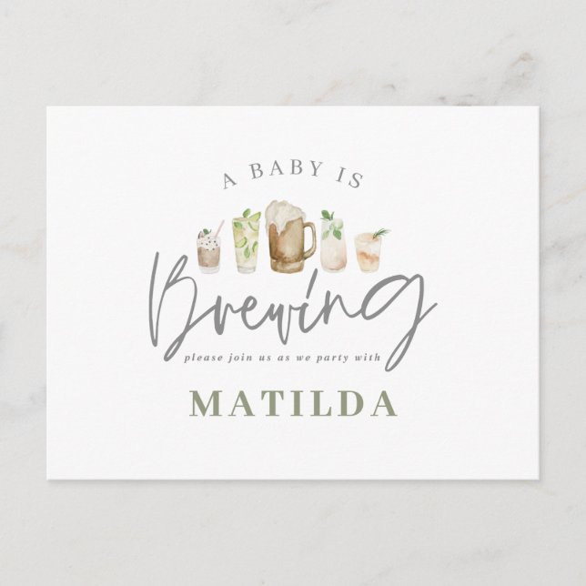 Vattenfärgad målad dryck babydusch party inbjudan vykort (Framsida)