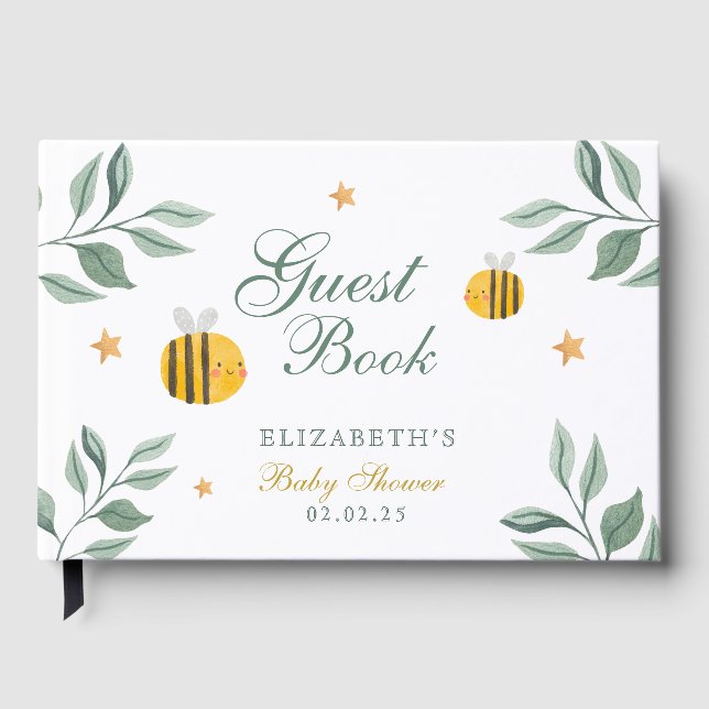 Vattenfärgad Mamma till Bee Baby Shower för honung Gästböcker (Framsida)