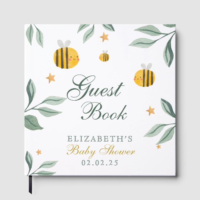 Vattenfärgad Mamma till Bee Baby Shower för honung Gästböcker (Framsida)