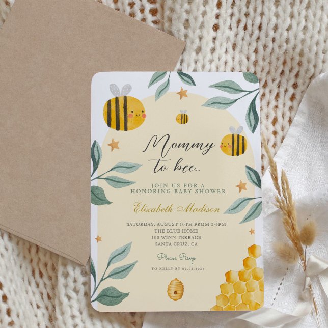Vattenfärgad Mamma till Bee Baby Shower för honung Inbjudningar (Skapare uppladdad)