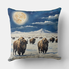 Vattenfärgad månbelyst Bison Kudde
