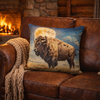 Vattenfärgad månbelyst Bison Kudde