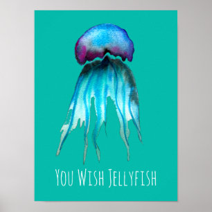 Vattenfärgad maneter, färgad modern vattenlevande poster