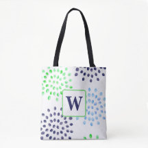 Vattenfärgad marin Grönt Blue Flower Monogram