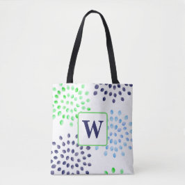 Vattenfärgad marin Grönt Blue Flower Monogram Tygkasse