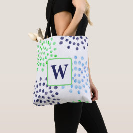 Vattenfärgad marin Grönt Blue Flower Monogram Tygkasse